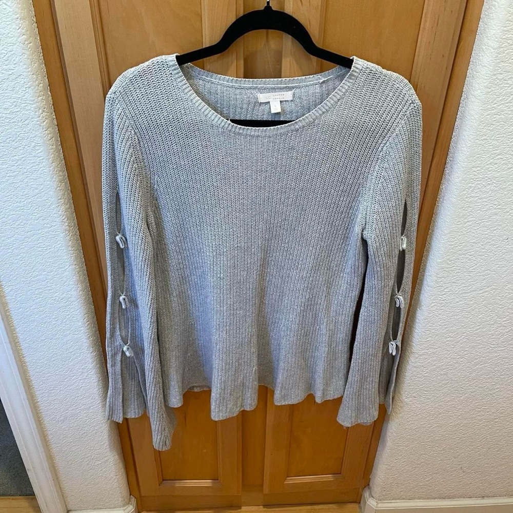 Light Blue Knit Sweater with Button Sleeve Detail Size Large